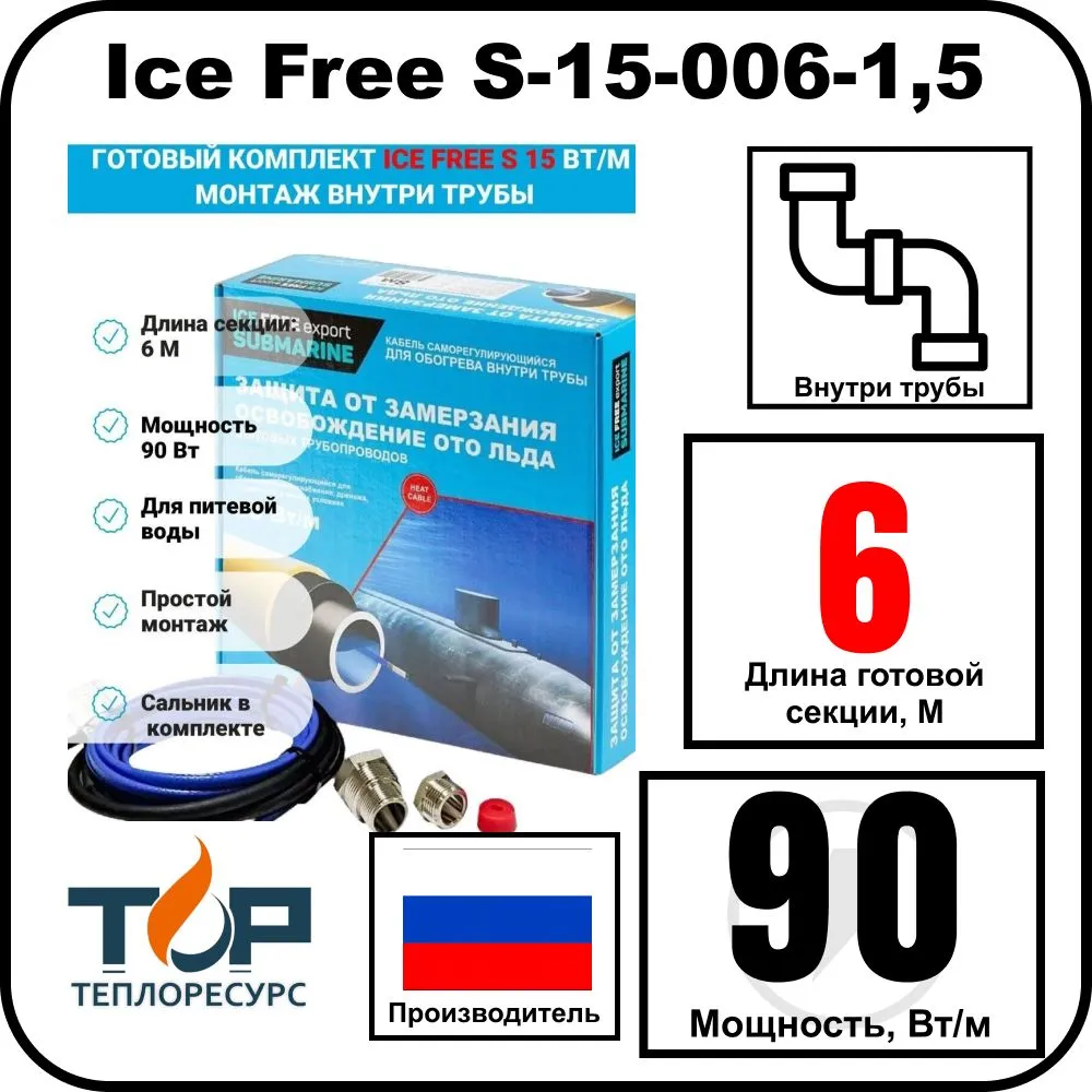 Комплект Ice Free S-15-006-1,5 греющего кабеля для водопровода внутри трубы