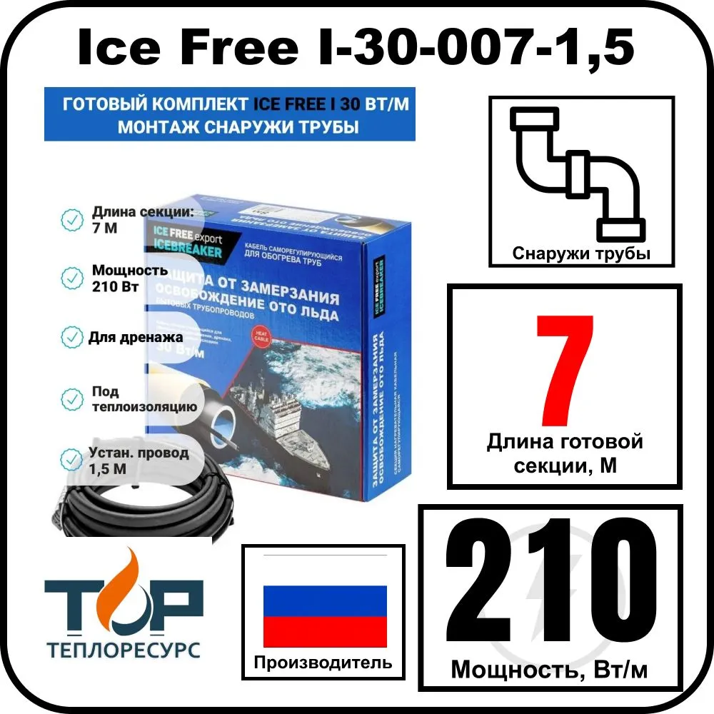 Комплект Ice Free I-30-007-1,5 греющего кабеля для водопровода на трубу