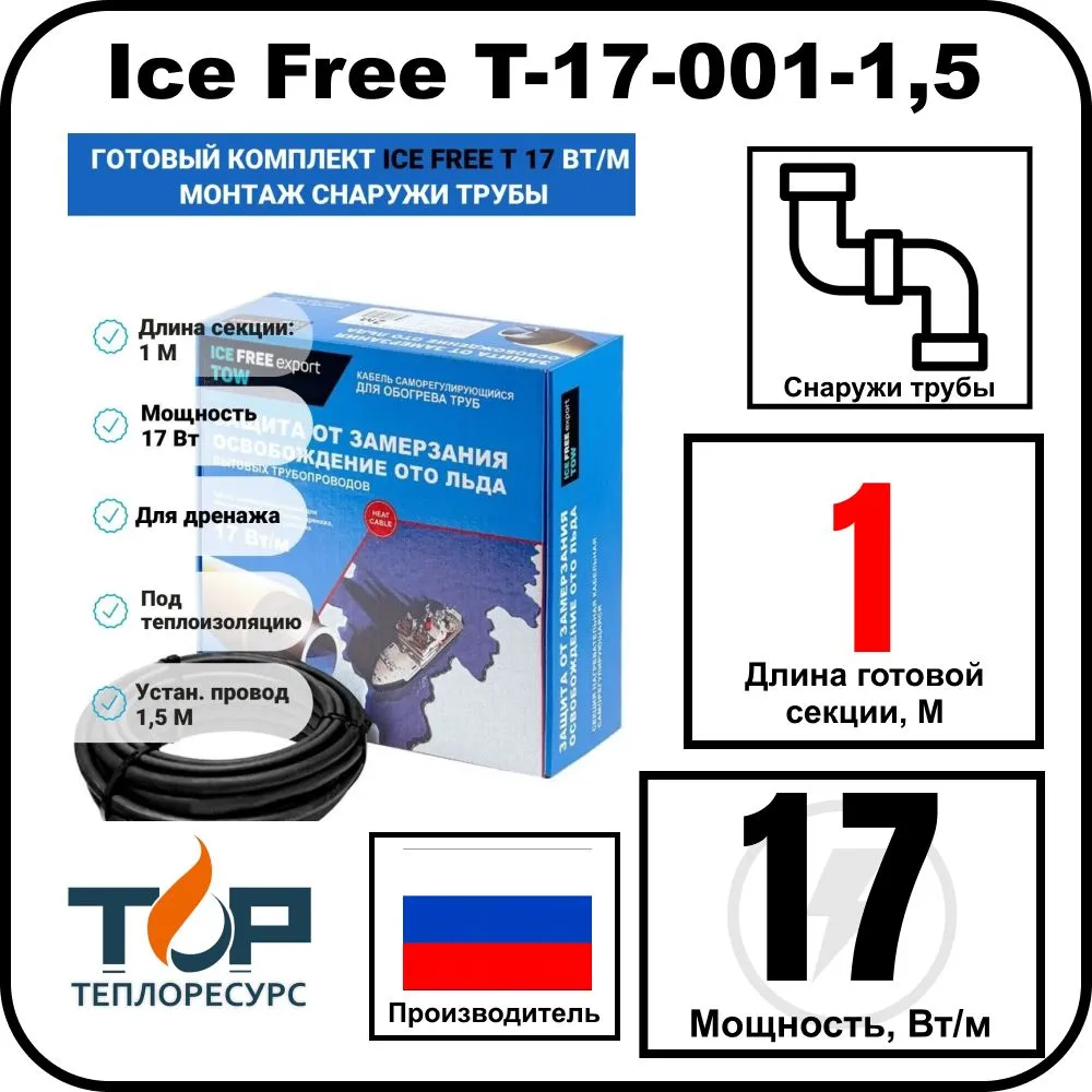 Комплект Ice Free T-17-001-1,5 греющего кабеля для водопровода на трубу
