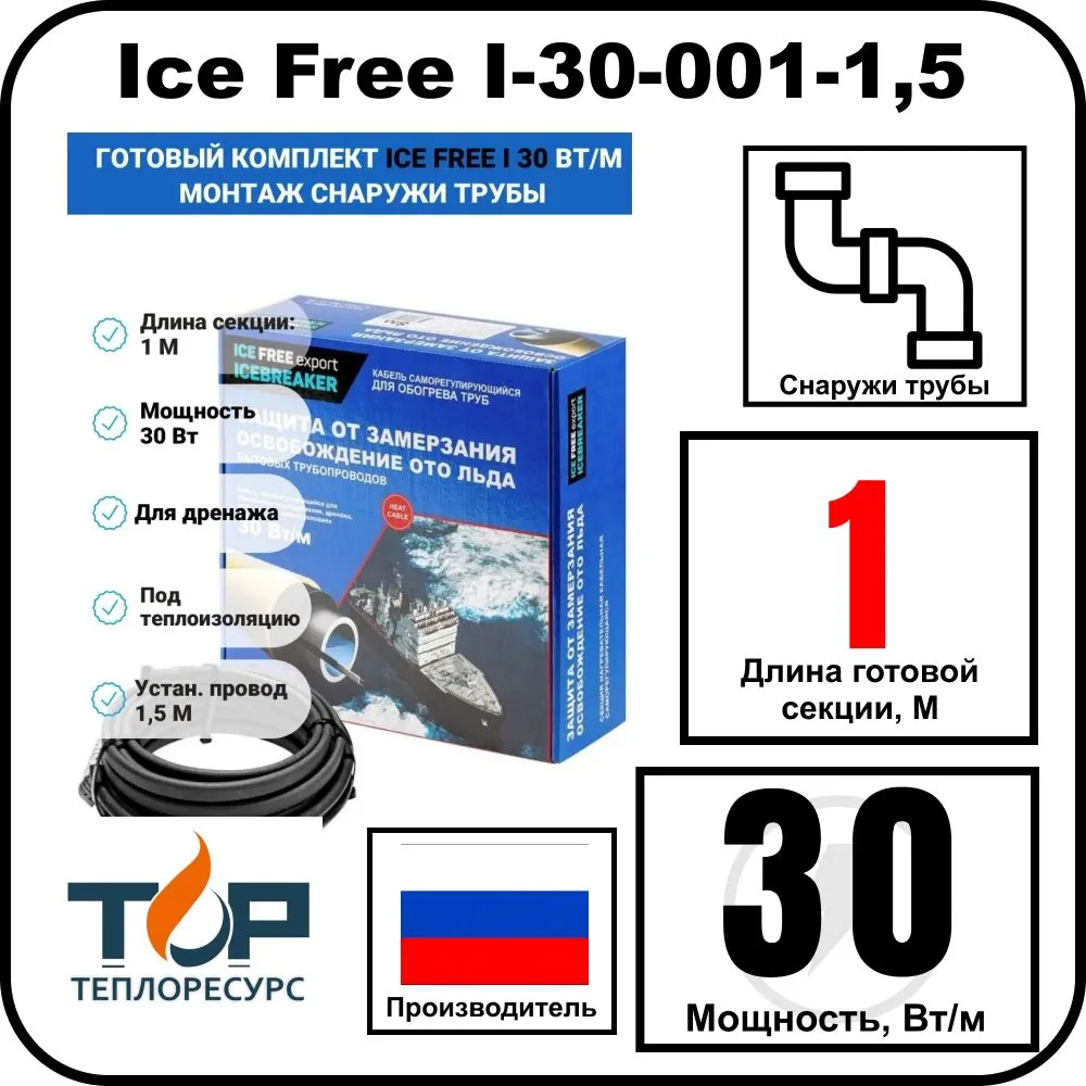 Комплект Ice Free I-30-001-1,5 греющего кабеля для водопровода на трубу